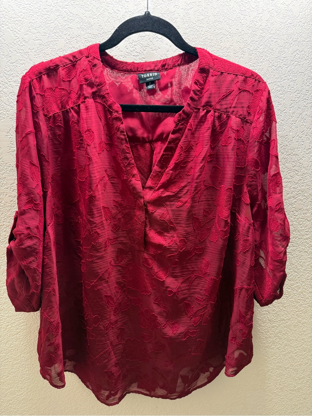 torrid Deep Red Textured V-Neck Blouse